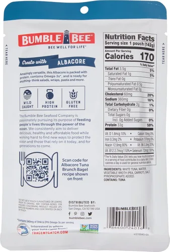 Miniatura 2 de BUMBLE BEE Premium Albacore Atún en bolsa de agua, alimentos ricos en proteínas, comida Keto y aperitivos, alimentos sin gluten, aperitivos altos