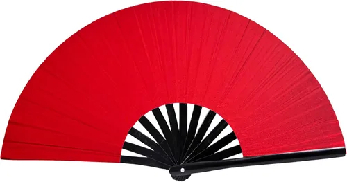 Miniatura 4 de Gionforsy 1pcs Rave Hand Fan Bamboo Holding Hand Fan Ventilador grande plegable con tela de color brillante ventilador plegable para festival (negro)