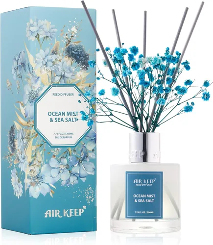 Miniatura 19 de Airkeep Juego de difusor de junco, 3.38 onzas líquidas (3.4 fl oz), difusor de aceite de niebla marina y sal marina con 8 varillas de caña, difusor