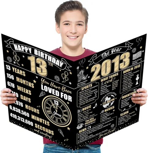 Miniatura 15 de Turypaty Tarjeta de 10 cumpleaños grande con sobre para niños y niñas, libro de firmas de invitados gigante de feliz 10 cumpleaños en negro y oro