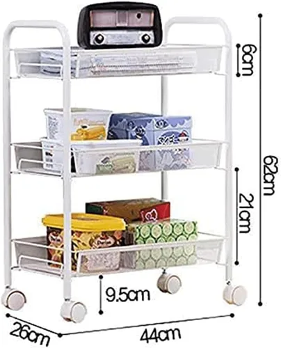 Miniatura 3 de POCHY Carrito de servicio de 3 niveles de acero al carbono, carrito de almacenamiento móvil con ruedas, mesa auxiliar moderna, carrito de bebidas