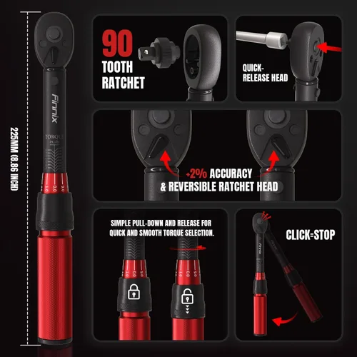 Miniatura 3 de Llave dinamométrica de clic de 1/4 pulgadas, juego de llaves dinamométricas para bicicleta de 18 piezas con doble escala (10-150 lb.in/1.1-17.0 Nm)