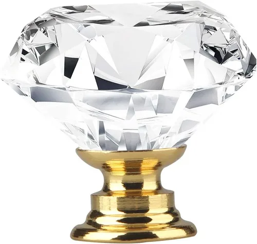 Miniatura 2 de Tomorotec Elegantes tiradores de cristal en forma de diamante para cajones, juego de 12 con base dorada y tornillos, 1.2 pulgadas, ideal