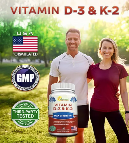 Miniatura 3 de aSquared Nutrition Vitamina D3 con suplemento K2-180 tabletas masticables, colecalciferol D-3 de fuerza máxima y K-2 MK7 para apoyar huesos
