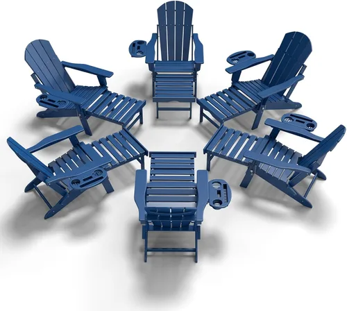Miniatura 26 de NAVINE Silla Adirondack ajustable con reposapiés retráctil, Silla Adirondack plegable de HDPE con portavasos, Silla Adirondack para todo el tiempo