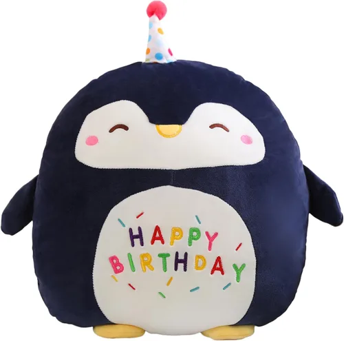 Litence Lindo pingüino de peluche suave de feliz cumpleaños, juguete de almohada, regalo para niños y niñas, decoración del hogar