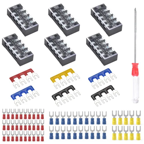 Miniatura 11 de 6 juegos de bloques de terminales, 6 piezas de 4/5/6 posiciones 600 V 15 A bloque de terminales de tornillo de doble fila + 6 tiras de barrera