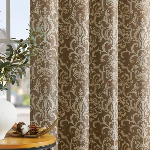 jinchan Cortinas Oscurecedoras para Dormitorio Cortinas con Patrón de Damasco Marrón 63 Pulgadas de Largo para Sala de Estar Cortinas Vintage con