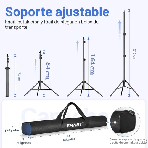 Miniatura 3 de Emart Foto Video Studio sistema de soporte de telón de fondo con bolsa de transporte, 10 pies fondo ajustable Negro