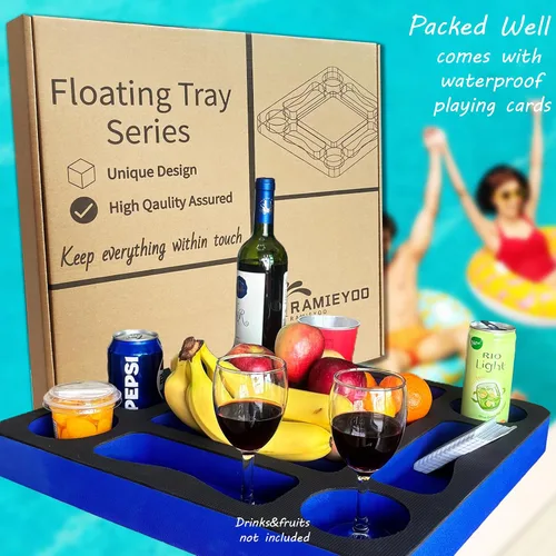 Miniatura 6 de Mesa flotante de juegos de piscina para adultos, soporte para bebidas todo en uno y estación de refrigerio para piscina, playa, bañera