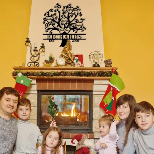 Miniatura 5 de Letrero de metal personalizado del árbol de la vida, letrero de metal con nombres de niños, regalo personalizado de apellido, recuerdo familiar