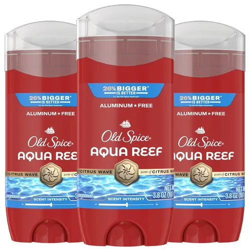 Old Spice Desodorante sin aluminio para hombres, protección contra olores 24/7, frescura 24/7 y aroma duradero, Aqua Reef con aroma a ciprés, 3.8
