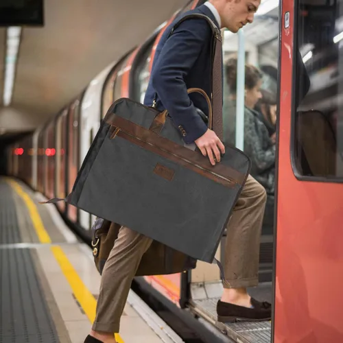 Miniatura 2 de TRITOUR Garment Bags for Travel Leather Canvas Suit Bag with Extended Design Computer Compartment