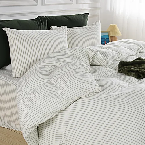 Miniatura 21 de NEXHOME PRO Funda de edredón de algodón para niños, tamaño twin, aspecto de lino, blanco, orgánico, natural, 100% algodón lavado, juego de ropa