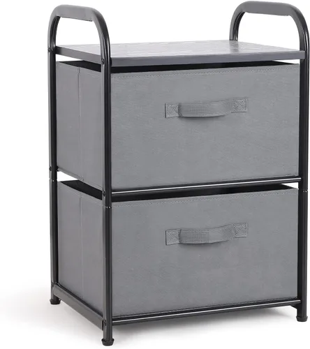 Miniatura 14 de MAX Houser Cómoda para dormitorio con 2 cajones, cómoda ancha de cajones, cómoda de tela, unidad organizadora de almacenamiento con contenedores