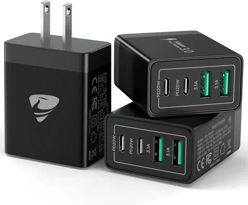 Miniatura 16 de Paquete de 2 Cargadores de Pared USB C, Bloque Cargador Rápido USB C de 40W y 4 Puertos con Puerto Dual QC+PD 3.0 Adaptador de Energía, Cargador