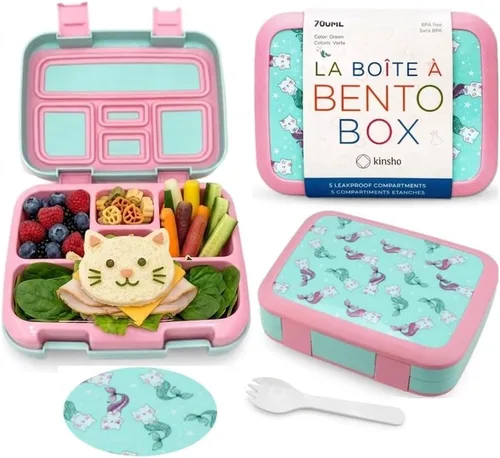 Miniatura 10 de Lonchera Bento con bolsa aislada, juego de botella de agua para niños pequeños, 5 secciones de porciones, bandeja extraíble sin BPA, almuerzos
