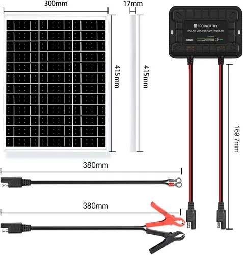 Miniatura 8 de ECO-WORTHY Cargador de batería solar de 25 W 12 V, mantenedor de goteo, kit de panel solar impermeable de 25 W + soporte de montaje ajustable +