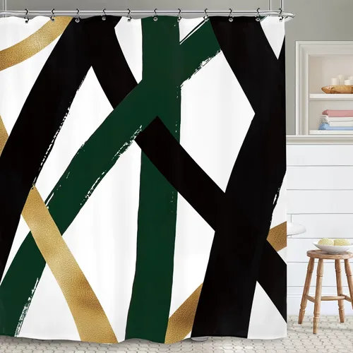 Miniatura 7 de Abstract Black White Geometric Bathroom Shower Curtain 60W by 71H Inch Modern Contemporary Neutral Minimalist Simple Polyester Fabric 12 Plastic