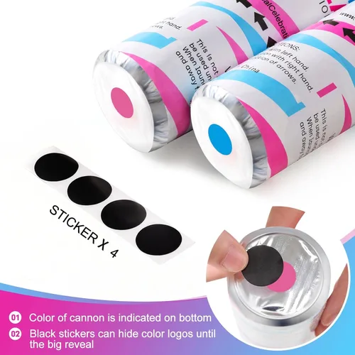 Miniatura 5 de Cañón de confeti prémium para revelación de género, juego de 4 cañones mezclados (2 azules y 2 rosas) para revelación de género, para decoraciones