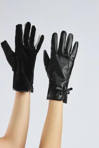 Miniatura 10 de Sahabowi Guantes de cuero para clima frío Manopla de lana cálida de invierno para mujeres