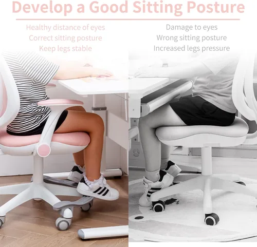 Miniatura 4 de HOMEFUN Silla de escritorio para niños, sillas de computadora con reposabrazos y reposapiés para niños y niñas, bonita malla ergonómica con altura