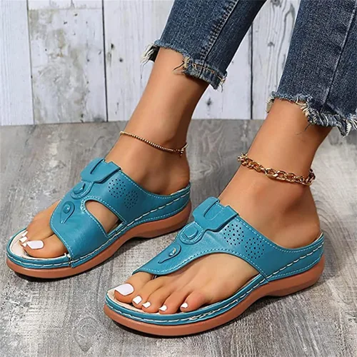 Miniatura 39 de Ladmiple Sandalias ortopédicas florales de moda 2023 con soporte de arco, zapatillas romanas casuales con puntera abierta