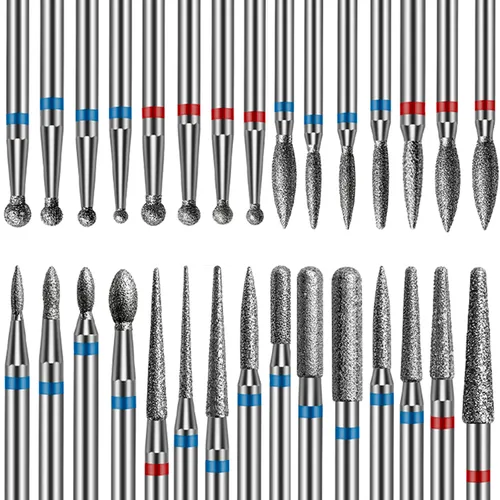 Juego de 30 brocas para uñas: brocas de diamante de 3/32 pulgadas para preparación de uñas de gel acrílico, contiene cabezas de