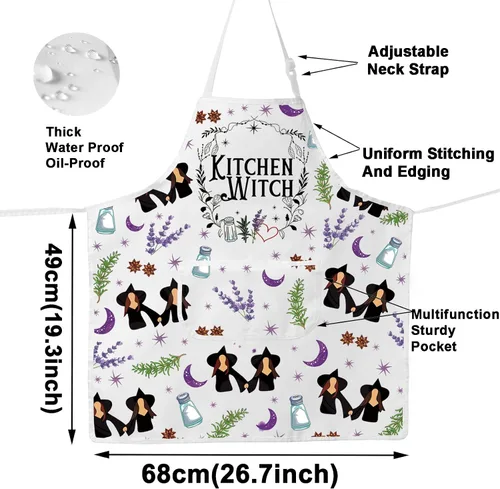 Miniatura 2 de JNIAP Delantal de cocina de brujas Sal Romero Lavanda Regalos de Amor Delantal de Brujería Magia Regalos Góticos Brujas Delantal