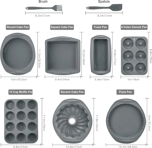 Miniatura 4 de Moldes de silicona antiadherente 9 en 1 para hornear pasteles Bundt, bandeja para galletas, moldes, bandeja resistente al calor, kit de herramientas