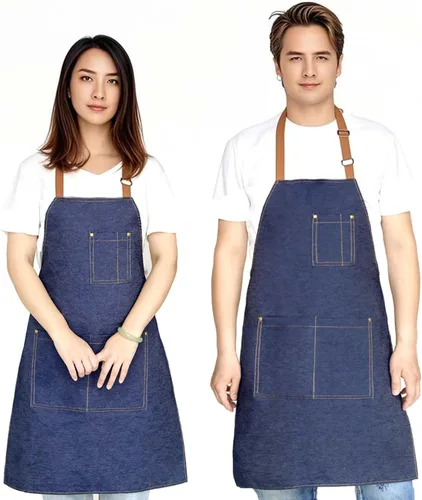 Miniatura 2 de Delantal ajustable con babero con 2 bolsillos, delantales de chef para cocina, restaurante, para mujer