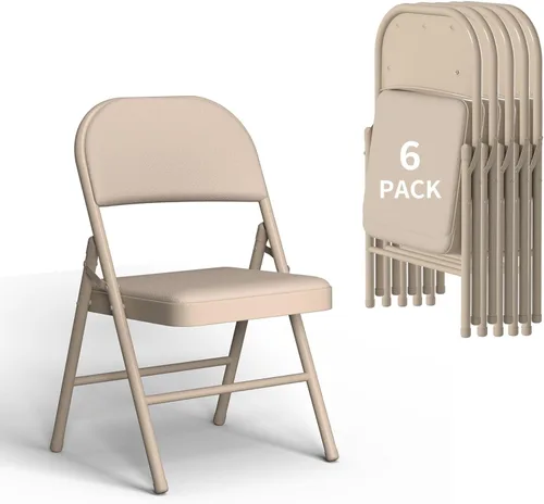 Miniatura 16 de SHGJ&SOFT Juego de 2 sillas plegables con asientos y respaldos acolchados, silla con marco de metal negro para interiores y exteriores, oficina