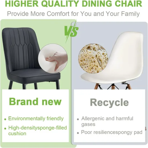 Miniatura 6 de Juego de 2 sillas de comedor modernas, sillas de comedor de piel sintética con cojín grueso y patas de metal, sillas de cocina negras para comedor