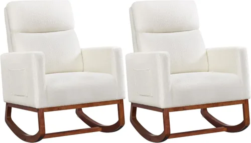 Miniatura 10 de Yaheetech Mecedora tapizada para cuarto de bebé, con patas de madera de goma, bolsillo lateral, sillón con respaldo alto para sala de estar, Beige