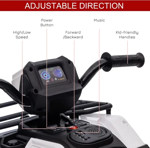 Miniatura 4 de Aosom ATV eléctrico para niños, 12 V, 4 ruedas, 2.5 MPH con faro, música, MP3, neumáticos con pisadas, cuatrimoto a batería para niños de 3 a 5