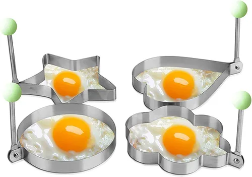 Miniatura 2 de Moldes de acero inoxidable para huevos, paquete de 5 moldes de 3.5 pulgadas de diferentes formas de anillo de huevo plateado para cocinar y plancha