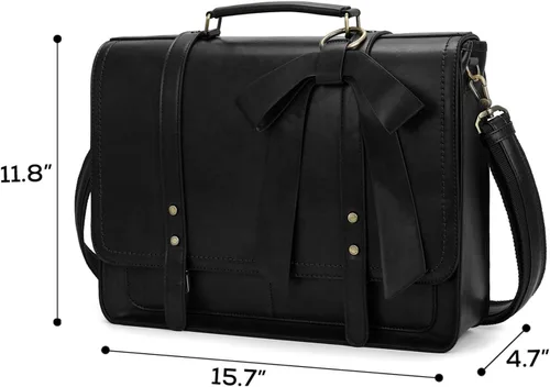 Miniatura 7 de ECOSUSI Portafolios para mujer, bolso para laptop de cuero sintético, maletín de la universidad, apto para laptop de 15.6", Negro, 15,6 pulg.