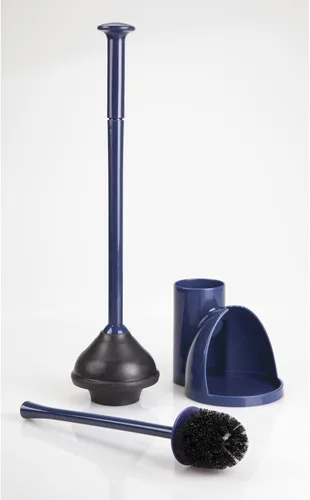Miniatura 5 de mDesign. Juego de escobilla de plástico para inodoro y émbolo con soporte para almacenamiento de baño y organización, diseño moderno y compacto