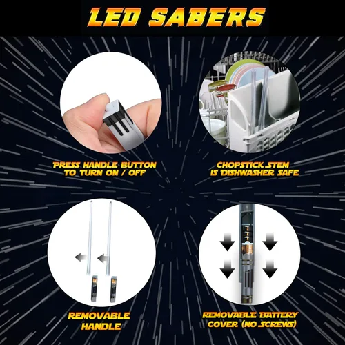 Miniatura 3 de LIGHTSABER CHOPSTICKS LIGHT UP STAR LED WARS Glowing Light Saber Chop Sticks REUSABLE Sushi Lightup Sabers Removable Handle Dishwasher Safe 8
