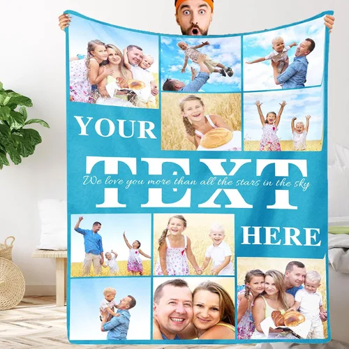 Manta personalizada, mantas personalizadas con fotos: fabricada en Estados Unidos, manta personalizada para regalo conmemorativo de 10 fotos, manta