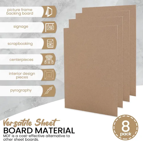Miniatura 4 de Paquete de 8 tablas CalPalmy de 8" x 10" de MDF - Tablas de 2 mm de espesor para carpintería, diseño de interiores, manualidades y más - con lados