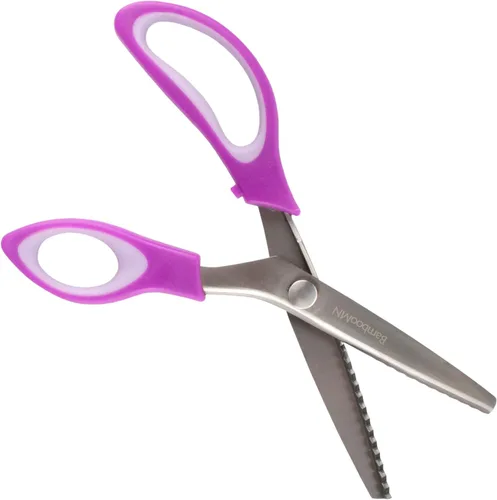 Miniatura 24 de JubileeYarn - Tijeras de entintar de grado profesional, acero inoxidable dentado de 9.5 pulgadas, color morado y naranja, 1 par