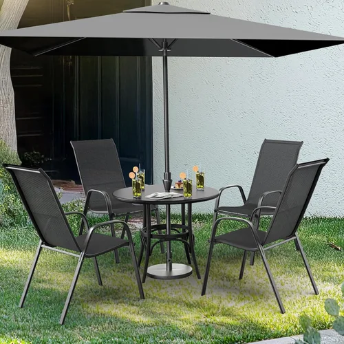 Miniatura 8 de VINGLI Juego de 2 sillas de patio – Sillas de comedor apilables para exteriores con cómodas sillas de respaldo alto y reposabrazos para césped