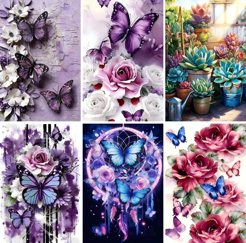 Miniatura 17 de EWJRNSF Paquete de 6 kits de pintura de diamantes 5D para adultos principiantes, juegos de arte de diamantes, pintura de gemas y manualidades, B 6