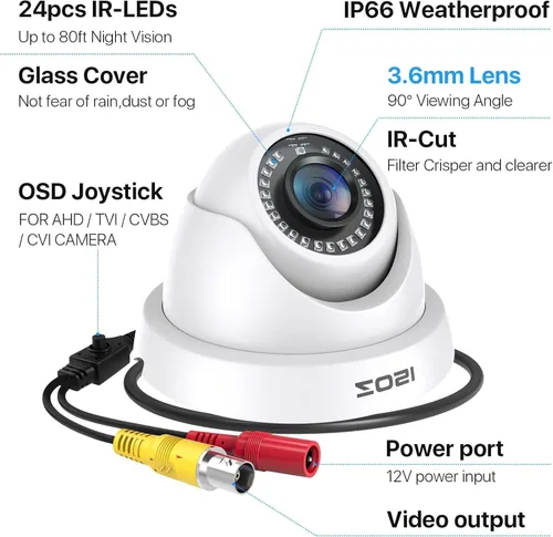 Miniatura 2 de ZOSI - Cámara de seguridad híbrida 4 en 1 TVI CVI AHD CVBS de 2MP, 1920TVL, 1080P HD, resistente a la intemperie, para exteriores e interiores