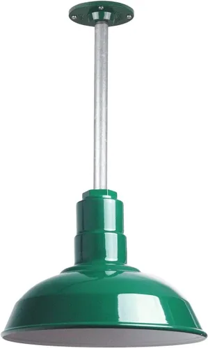 Miniatura 110 de Steel Lighting Co. El Segundo - Lámpara de granero Colgante montado en el techo Domo de 12 pulgadas Vástago de 12 pulgadas Luz de acero