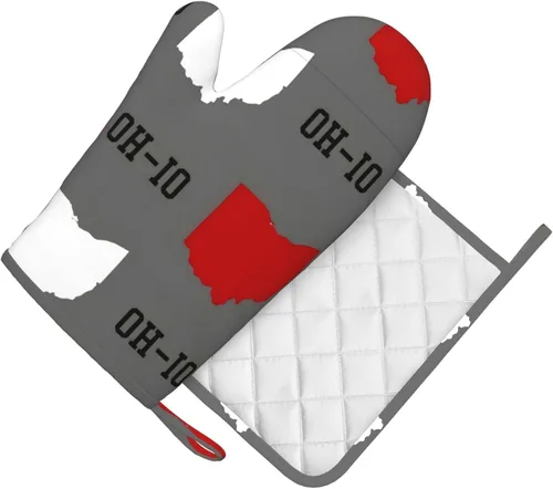Miniatura 3 de Ohio State - Juego de manoplas de horno y soportes para ollas, resistentes al calor, antideslizantes, de silicona, con guantes de horno y Gris