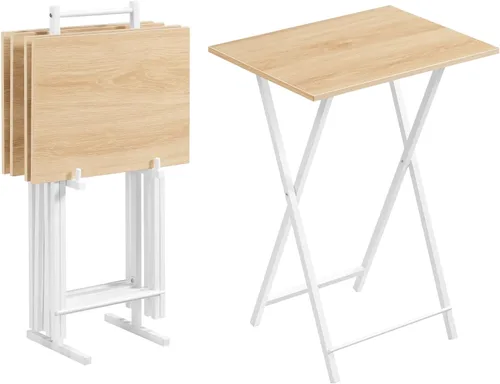 Miniatura 12 de HOOBRO Mesas Plegables para TV, Juego de 4 Bandejas de TV con Estante de Almacenamiento, Mesa Auxiliar Industrial para Comer en el Sofá, Mesa