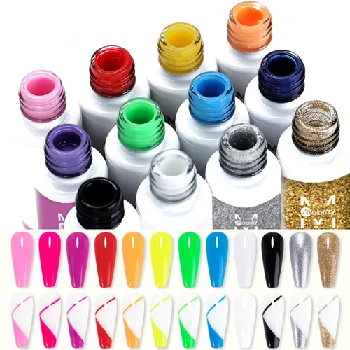 Miniatura 2 de Fcozpjk Juego de esmalte de gel para uñas con líneas de arte, kit de 12 colores con pintura neón rosa y verde y pincel fino, para quitar con Negro