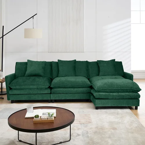 Miniatura 12 de Sofá modular convertible seccional, sofá de 4 asientos en forma de L con diván reversible, sofá de nube de asiento profundo, sofá cama 3 en 1, tela
